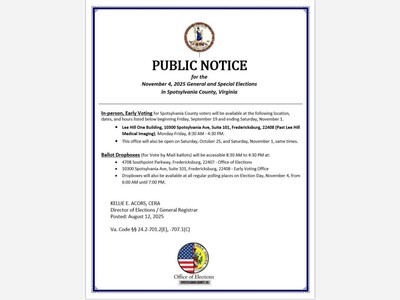 11 Days Till Election Day: Early Voting in Spotsylvania Today and Tomorrow. 