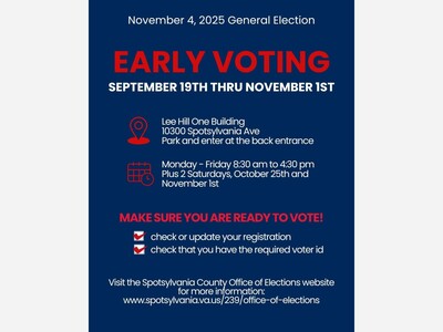 20 Days To Election Day Early Voting Information in Spotsylvania 