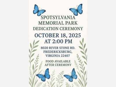 Dedication of the Spotsylvania Memorial Park is on Saturday 