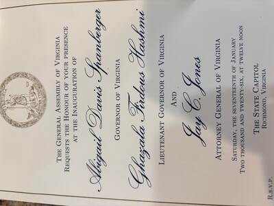 The Inauguration of 75th Governor of the Commonwealth of Virginia Abigail Davis Spanberger 