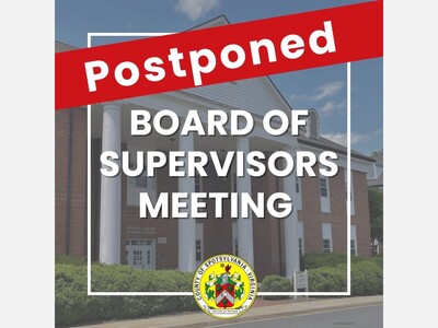 Spotsylvania Board of Supervisors Meeting is postponed until Thursday 