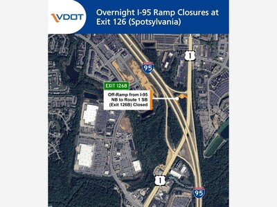 Overnight I-95 Ramp Closures At Exit (Spotsylvania)
