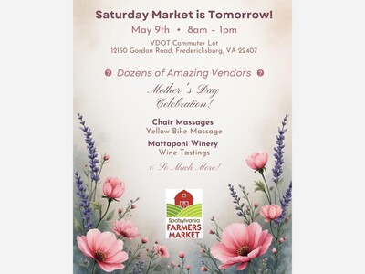 Farmers Market opens Tomorrow at 8:00 am 