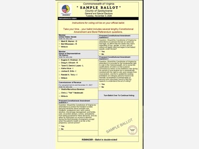 Election 2026: WHAT’S ON SPOTSYLVANIA’S TWO-PAGE BALLOT? YOUR SAMPLE BALLOT